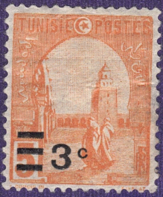 1928 Tunisia SC# 115 - Mosque at Kairouan - Surcharged - Part Gum  - M-H - Image 1 of 2