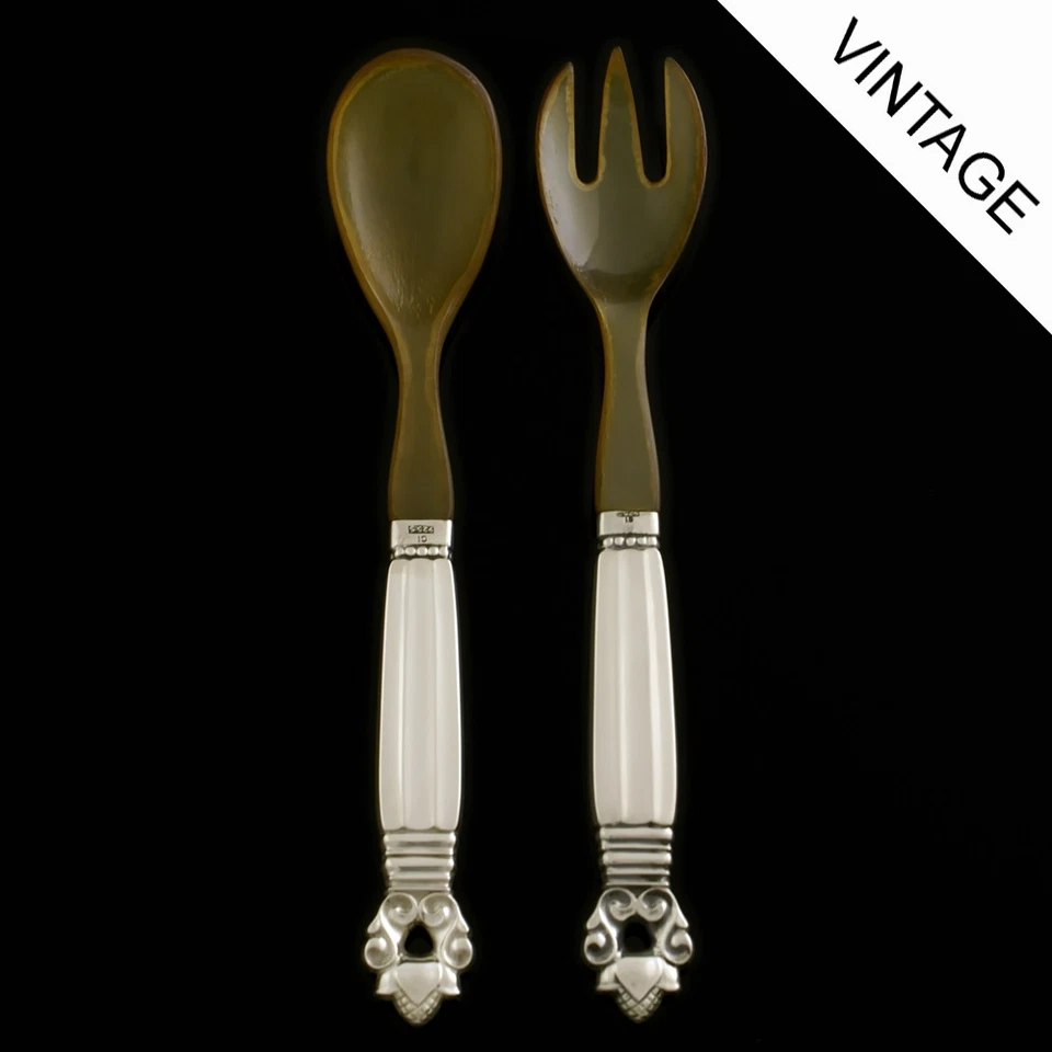 Conjunto de servir salada prata Georg Jensen com chifre, pequeno - bolota/conge  - Imagem 1 de 1