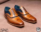 Handmade Mens Leather Wing Tip Lace Up Oxford Pure Leather Dress Formal Shoes