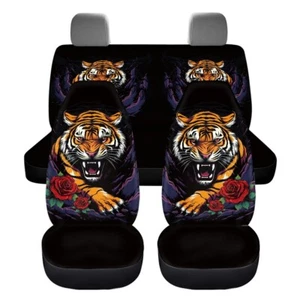 Protector de funda de asiento de coche universal negro tigre y rosas 3 piezas automático delantero trasero - Imagen 1 de 11