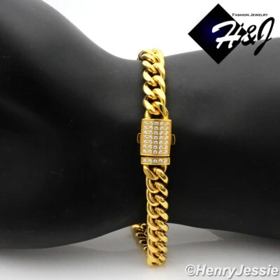 Brazalete Cubano Miami Chapado en Oro 7.5-11" Acero Inoxidable 7mm Circonita Cúbica*G165 Foto 1 de 4