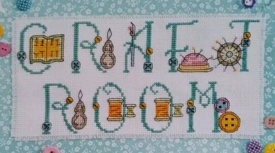 Cross Stitch "CRAFT ABC" pattern ~ spools, yarn, buttons, floss, scissors - Image 1 of 1