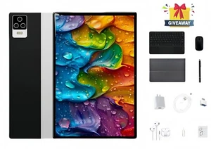 10.1" HD Touchscreen 1920x1200 4G Tablet 8GB+256GB Android 12 8800mAh w Keyboar - Picture 1 of 16