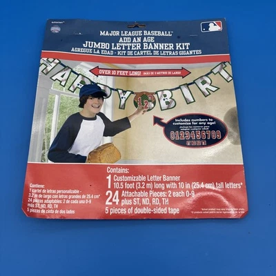 MLB ® Birthday Banner Baseball  Letter Banner Kit 10 Feet-Long Add Age Amscan - Image 1 of 2