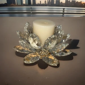 Shannon Crystal of Ireland - Lotus Flower Design Pillar Candle Holder W/ Candle - Picture 1 of 14