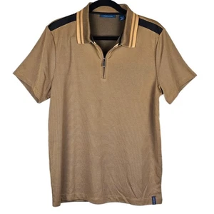 Perry Ellis Polo Shirt Men's M Brown Patterned Short Sleeve Quarter Zip - Picture 1 of 6