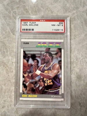 1987-88 Fleer Karl Malone Base Card #68 PSA 8 NM-MT Utah Jazz NBA Basketball - Image 1 of 4