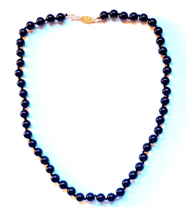 Vintage 14k Gold Verschluss & schwarzer Onyx Perlen Halskette - Bild 1 von 6