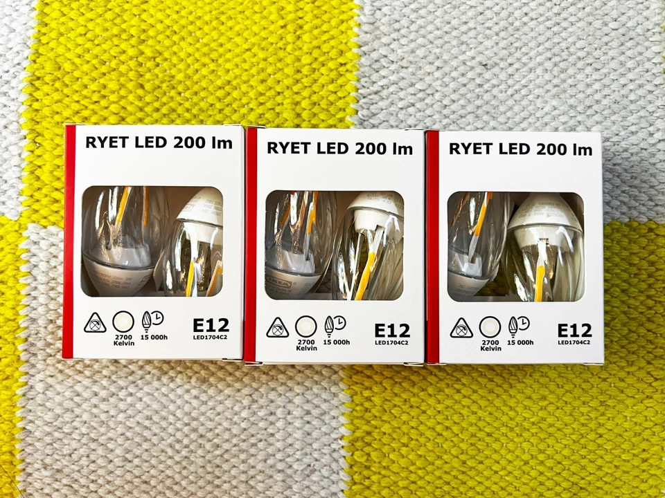 IKEA RYET LED bulb E12 200 lumen 2W 2700k, chandelier/twisted clear,6 bulbs set - Image 1 of 4