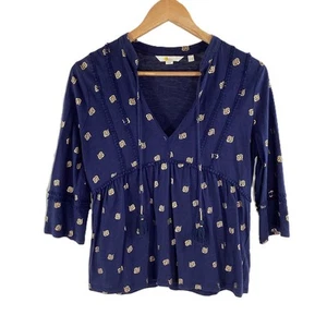 Boden Navy 'Gemma' V-Neck Tassled 3/4 Sleeve Blouse UK 12P - Picture 1 of 4