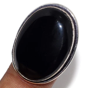 925 Silver Plated Black Obsidian Jewellery Ring Handmade Size Us 6.5 GW - Picture 1 of 3