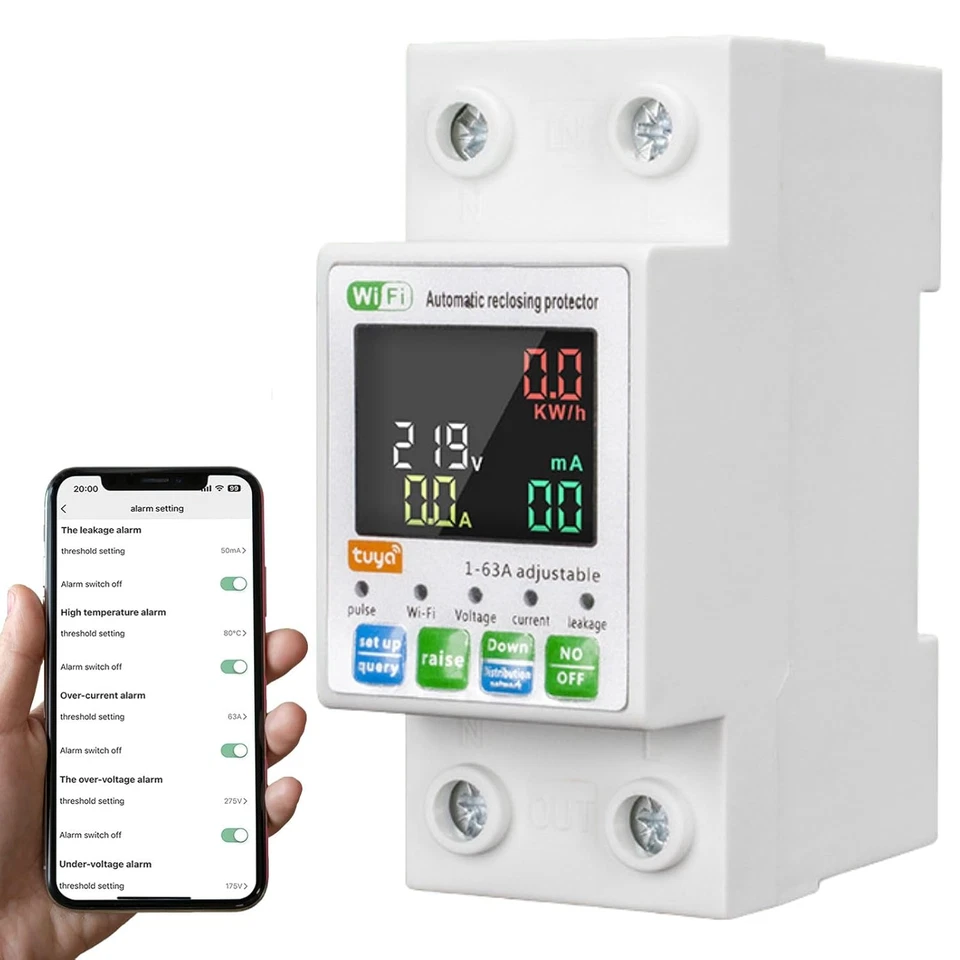 Contatore Energia Elettrica 63A 220V Misuratore Consumo Elettrico Wifi Tuya Digi - Immagine 1 di 4