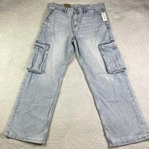 Pacsun Baggy Light Wash Cargo Jeans 32x30 Herren Mid Rise Wide Leg Utility Denim - Bild 1 von 17