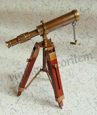 Nautical Brass Telescope With Wooden Tripod Stand Mini Pirate Spyglass Sky Bird