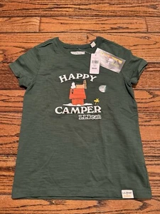 T-shirt LL Bean x Peanuts Snoopy HAPPY CAMPER cotone verde bambini grande NUOVA!!! - Foto 1 di 4