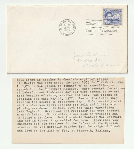 1963 FDC Sir Martin 5c Stamp With Info Card Day Of Issue Cover Ottawa Ontario Cover