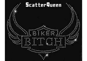 biker b*tch badge wings Hotfix diamante rhinestone transfer motif UK bling large