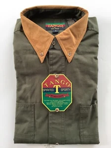 TANGO by Max Raab Mens sz L Long Sleeve Button Up Shirt Olive w/tan suede collar - Picture 1 of 4