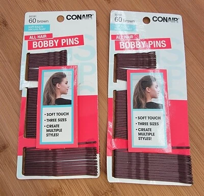 Conair All Hair Brown Bobby Pins with 3 different lengths 60 count lot of 2, New - Image 1 of 3