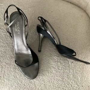 Gucci Strappy Black Leather Sandal Heel sz 9 - Picture 1 of 6