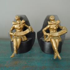 ANTIQUE 1930's ART DECO GOLD GILDED JESTER BOOKENDS / PAIR 5" HIGH