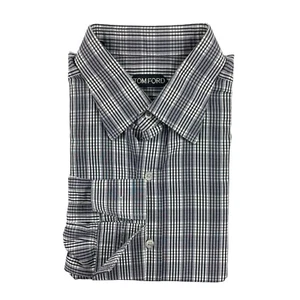 Tom Ford Gris Blanco Negro Cuadros Algodón Hombre Botón Delantero Talla 17/43 - Imagen 1 de 9