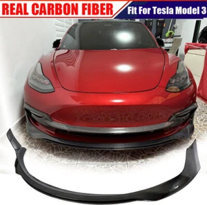 REAL CARBON Front Bumper Lip Chin Spoiler Fit For Tesla Model 3 Sedan 2016-2023 - Imagen 1 de 13