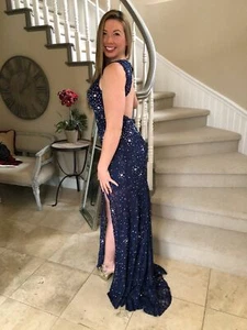 $640 NAVY BLUE LACE NWT JOVANI PROM/PAGEANT/FORMAL DRESS/GOWN #27044 SIZE 6 - Picture 1 of 12
