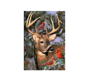 Red Cardinals with Deer Christmas Cards Boxed (Pack of 10) Wildlife Greeting - Picture 1 of 1