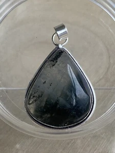 Ciondolo Agata Verde Muschio Naturale Argento Sterling 925 Placcato Vintage Boemo - Foto 1 di 4