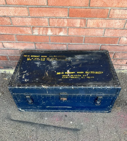 WWII ERA Military Metal Trunk named soldier Foot Locker Chest 31 x 13 x 17” Cover