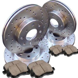 A1019 FIT 2002 2003 FORD ESCORT CROSS DRILLED BRAKE ROTORS CERAMIC PADS F+R