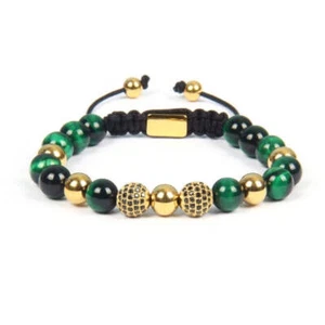 Green Tiger Eye & CZ Gold Beads Bracelet - Picture 1 of 2