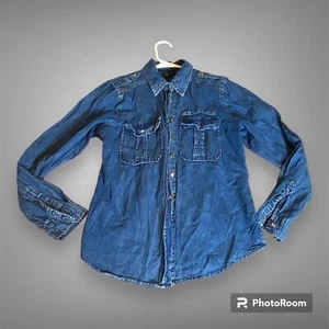 NWT Thread Story Size M Blue Jean Button Down Shirt Women’s Denim Marble Wash - Picture 1 of 9
