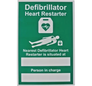 AED DEFIBRILLATOR SIGN - NEAREST LOCATION -RIGID PLASTIC - 20CM X 30CM - A4 SIZE - Picture 1 of 1