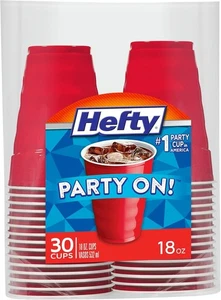 Hefty Party On Disposable Plastic Cups Red 18 Ounce 30 Count - Picture 1 of 7