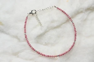 Hermosa pulsera de 6-8" con cuentas redondas facetadas de rodocrosita rosa para mujer - Imagen 1 de 6