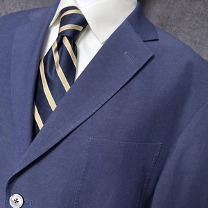 Crittenden Sport Coat 48L Blue Silk Linen Thomas Santanta Blazer Unstructured - Picture 1 of 13