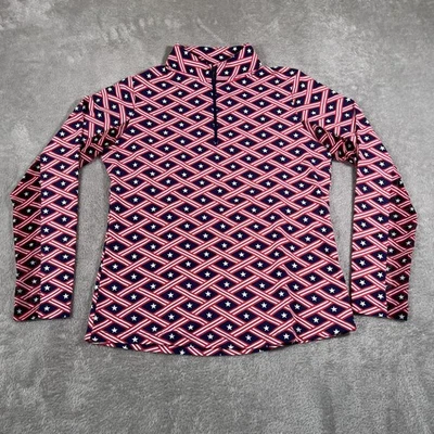 IBKUL Shirt Womens Small Red White Blue Mock Neck Quarter Zip UPF 50+ Golf USA - Image 1 of 4