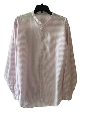 Vintage J Peterman Button Up Shirt Mens Large Banded Collarless Pink Stripe - Image 1 of 4
