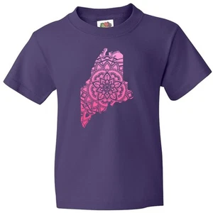 Inktastic Maine Silhouette Mandala Youth T-Shirt State Home Design Flower Love - Picture 1 of 7