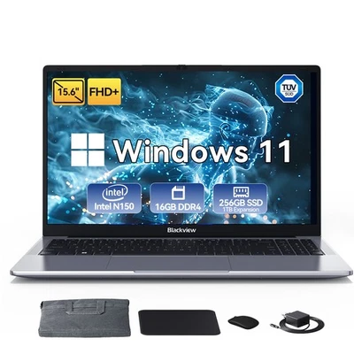 Huidun Laptop Set 15.6in 16GB DDR4 256GB SSD Intel N150 Win 11 With Mouse Bag US - Image 1 of 4