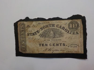 Civil War Confederate 1862 10 Cents Note Raleigh North Carolina Paper Money VTG  - Image 1 of 2