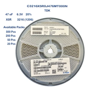 C3216X5R0J476M TDK Ceramic Capacitor SMD 47uF 6.3V X5R 1206 20% DC:1837 - Picture 1 of 5