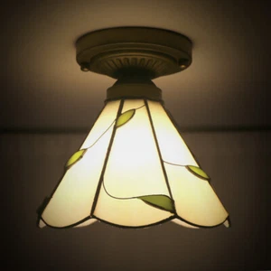 Tiffany Style Stained Glass Flush Mount Ceiling Light Hallway Porch Pendant Lamp - Picture 1 of 10