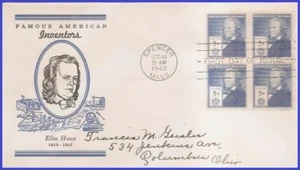 USA3 # 892 ADDR LINPRINT FDC BL4  Elias Howe - Imagen 1 de 1