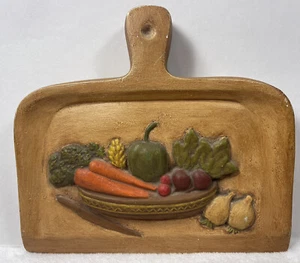 VTG 1970s Hand Painted Embossed Ceramic Wall Plaque Bowl Vegetable Radish Carrot - Picture 1 of 24