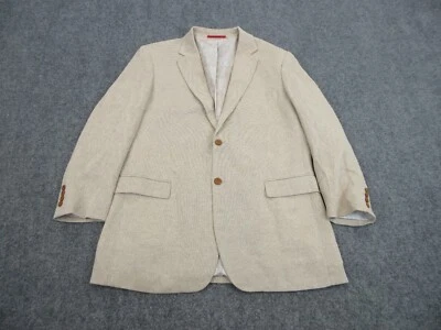 Alan Flusser 夹克男式大号米色棕褐色亚麻混纺西装外套休闲学院风 — 第 1/4 张图片