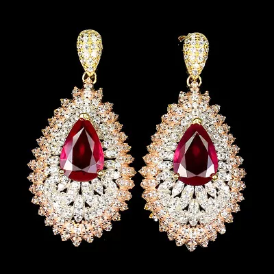 925 Sterling Silver Earrings Pear Ruby 12x8mm Jewelry Christmas Gift Free EMS - Image 1 of 4