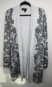 Lane Bryant Open Front Cardigan 26/28 Gray Black Floral Long Sleeve Sweater Plus - Picture 1 of 8